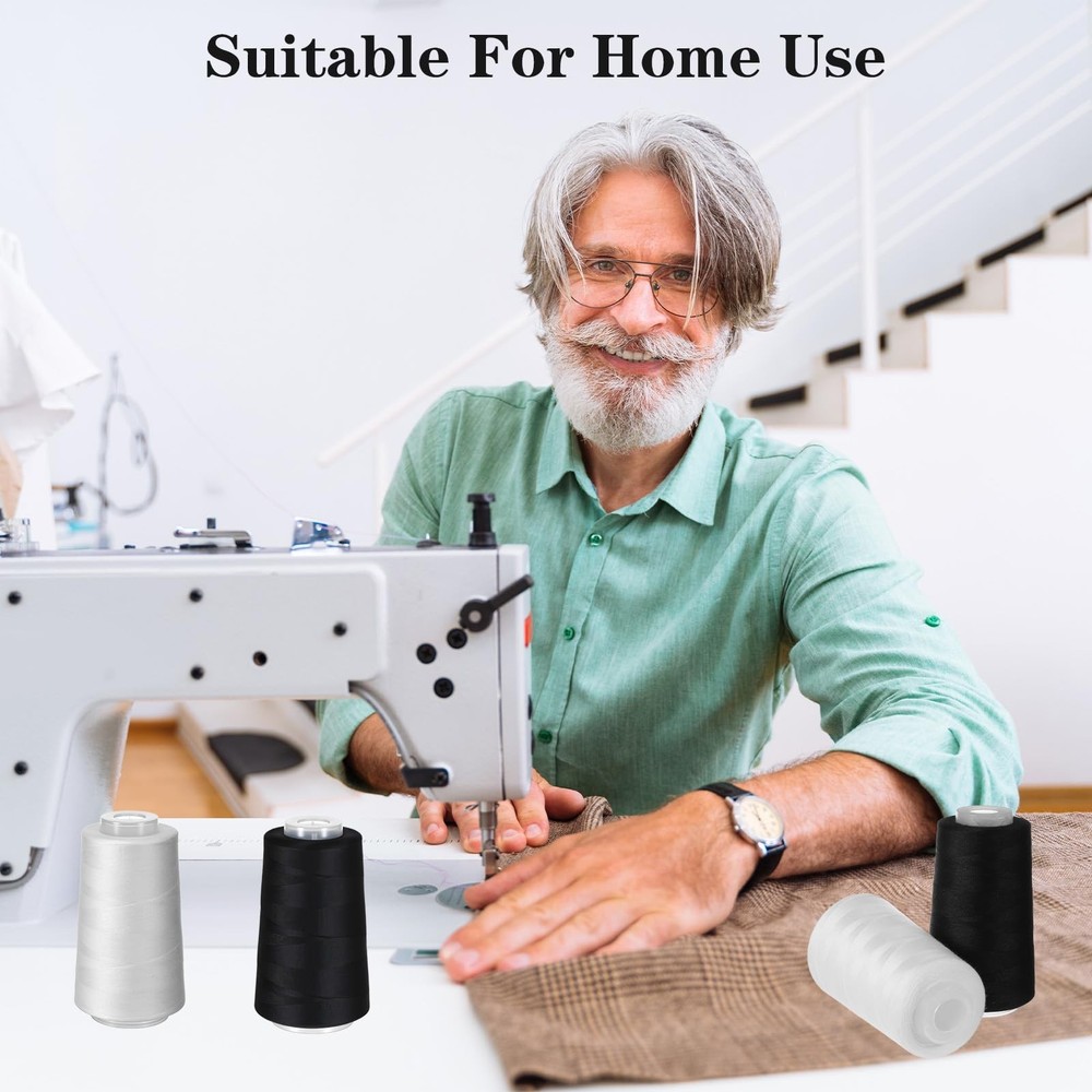 8 PCS Black White Sewing Thread 40S/2 3000 Yard Spool Serger Polyester Cone