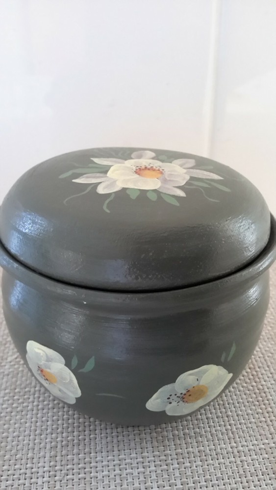 Vintage 1997 Handmade Hand Painted Ceramic Covered Dish Signed On Bottom