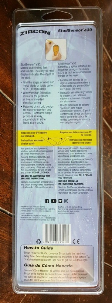 Zircon Edge Finding Stud Sensor e30: Stud Finder with Wire Warning Detection!