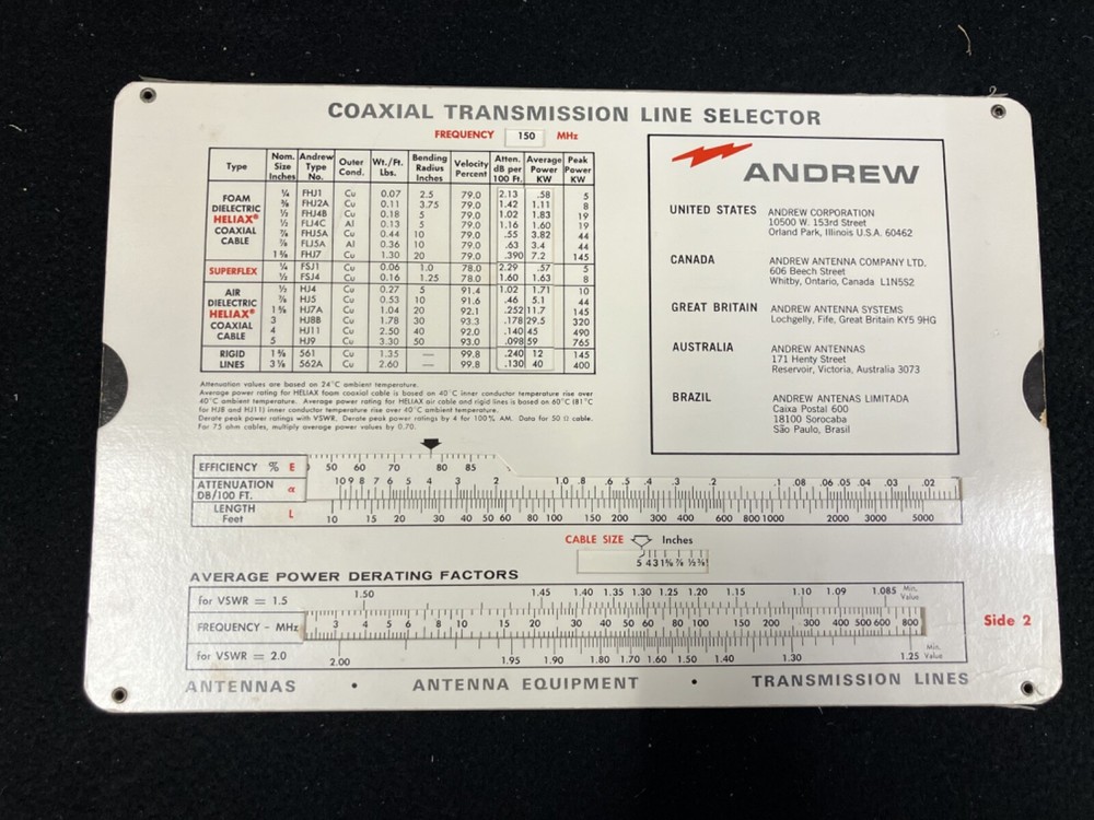 1976 ANDREW MICROWAVE ANTENNA SYSTEM COMPUTER SLIDE RULE CALCULATOR W INSTRUCTIO