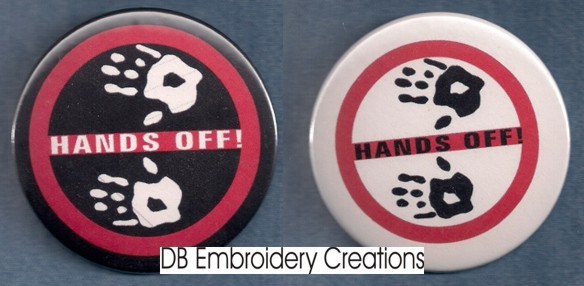 HANDS OFF - service dog button w/pin back