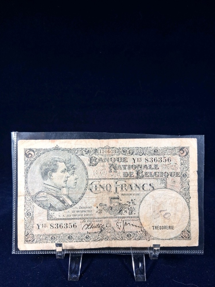 1938 BELGIUM 5 FRANCS BANKNOTE
