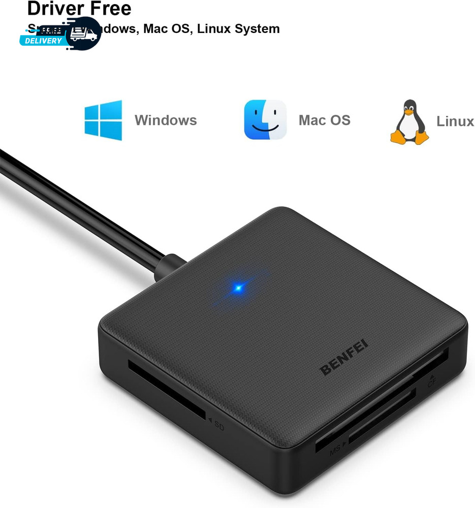 Memory Card Reader 4In1 USB 3.0 and USB-C to SD Micro SD MS CF Card Reader