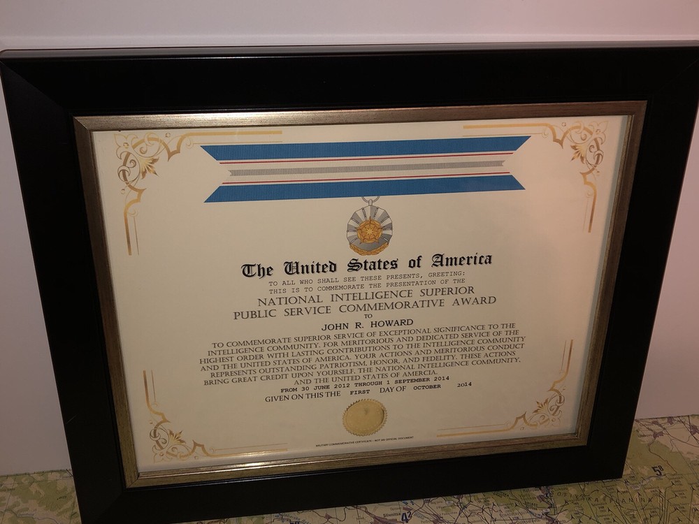 NATIONAL INTELLIGENCE SUPERIOR PUBLIC SERVICE COMMEMORATIVE CERTIFICATE Type-1