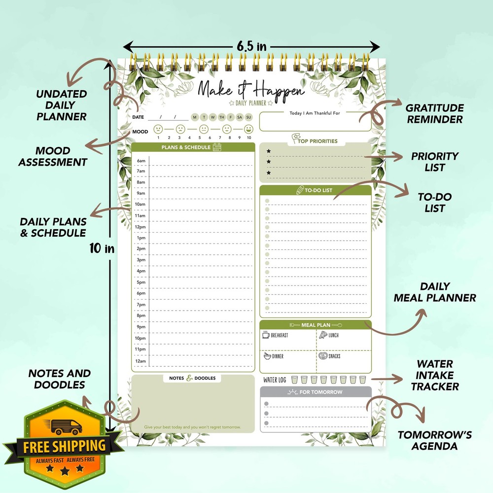Decorably 52 Sheet Forest Green Undated Daily Schedule Notepad
