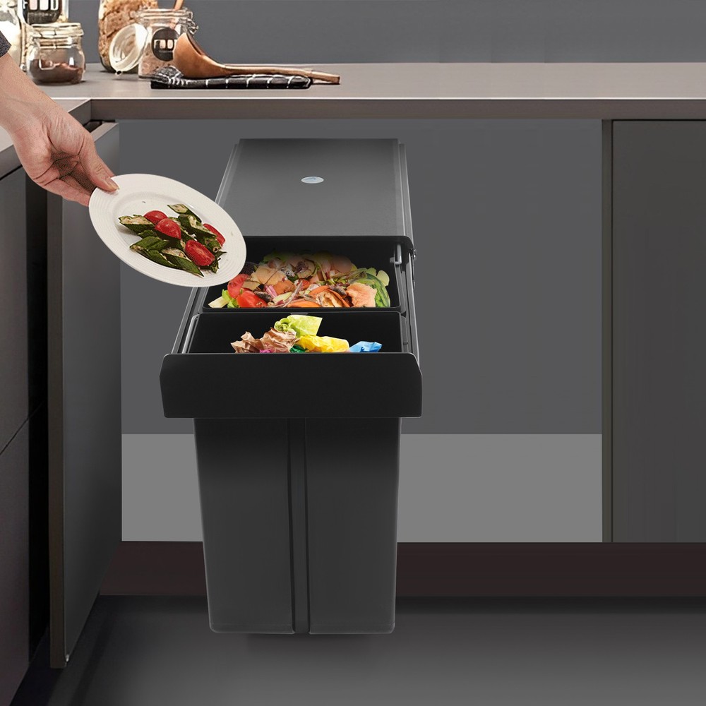Kitchen Pull Out Under Cabinet Trash Can Garbage Can with Two Buckets(10L + 20L)