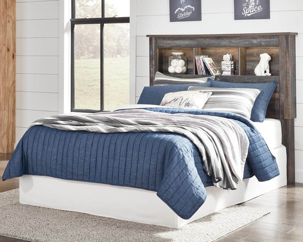 Drystan Rustic Lighted Bookcase Headboard, Full Size, Weathered Brown