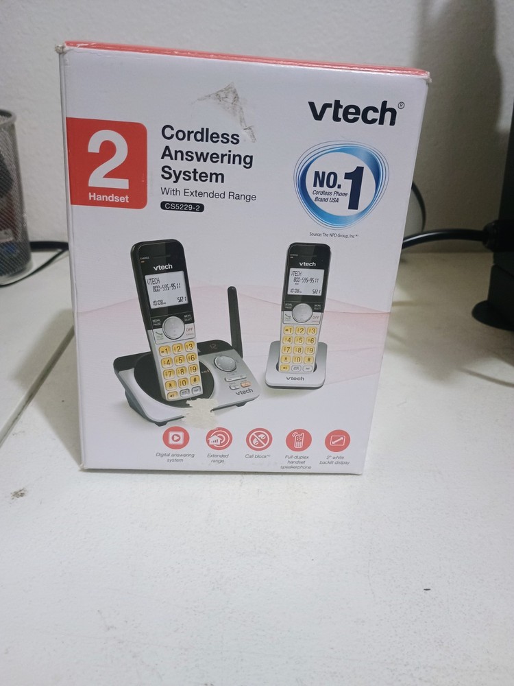 VTech Cordless Answering System with Extended Range 2 Handsets CS5229-2 Openbox