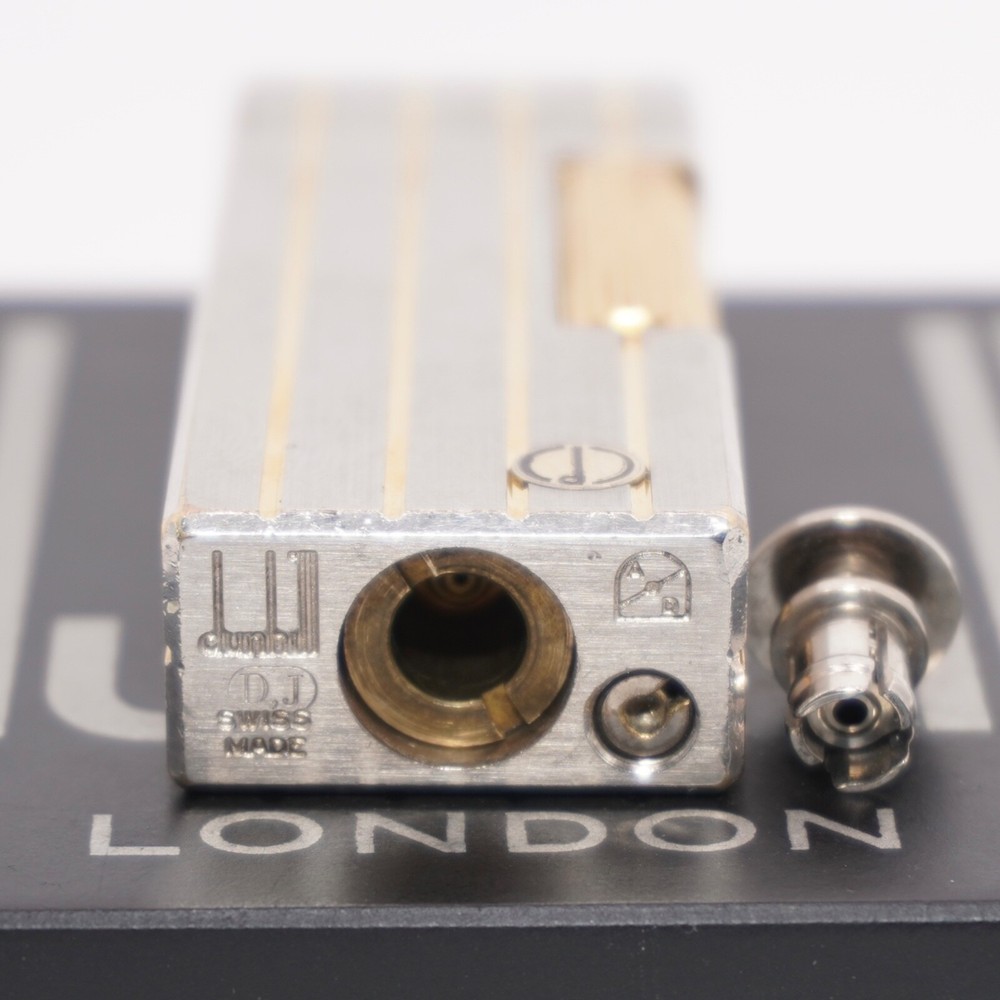Dunhill Silver Rollagas Lighter Four Gold Line_Ultrasonically cleaned_WORKING