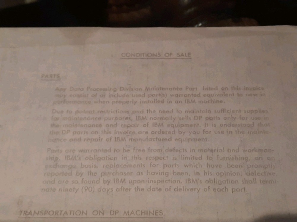 Vintage 1970 IBM Original Invoice Receipt