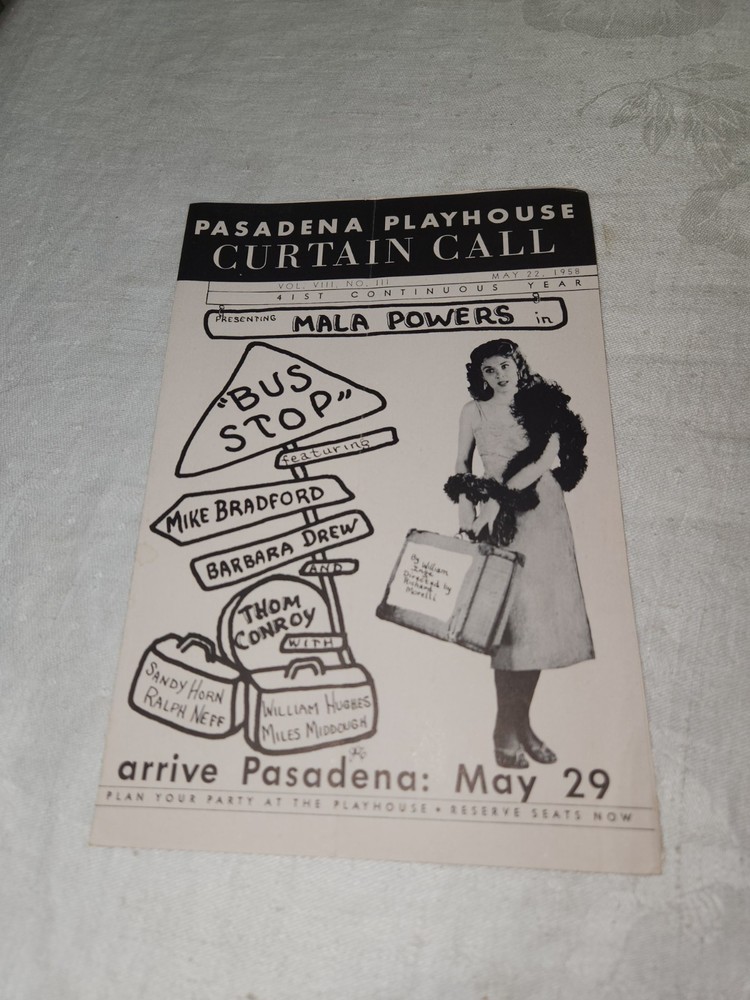 Vintage 1958 Pasadena Playhouse Curtain Call "Bus Stop" Program Mala Powers