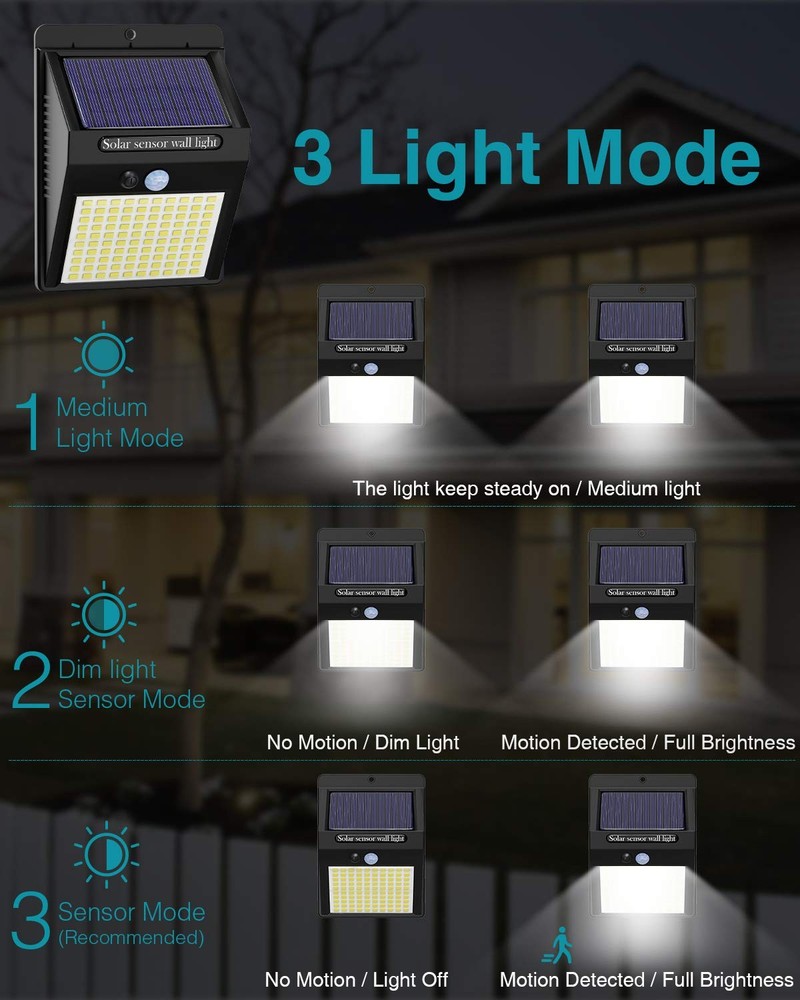 2 Pack Outdoor Solar Motion Lights - 3 Modes/100LED Wireless, IP65 Waterproof...