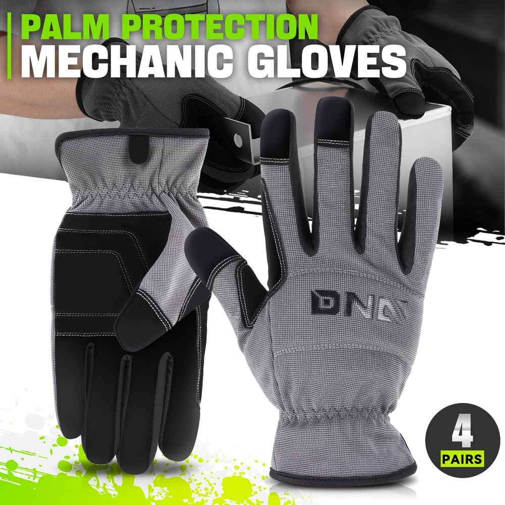 4 Pair Gray Breathable Universal Multi-Purpose Utility Mechanic Work Gloves