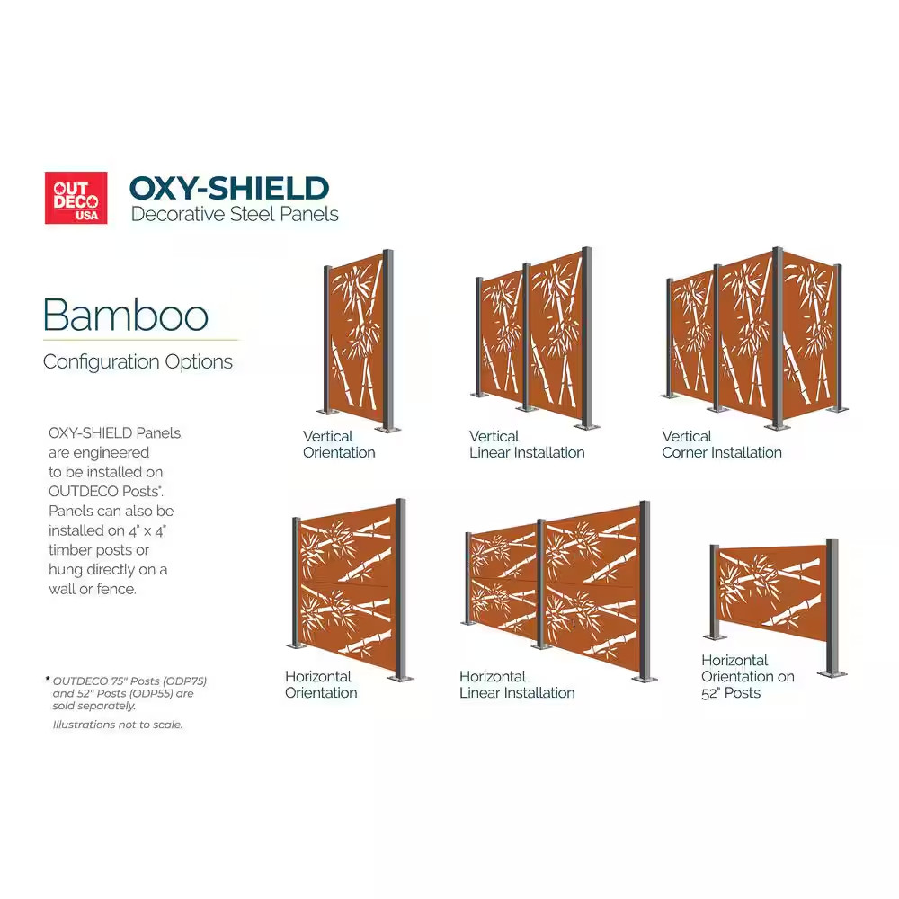 Bamboo 3 Ft. X 6 Ft. Oxy-Shield Weathered Steel Decorative Screen Panel in Rust