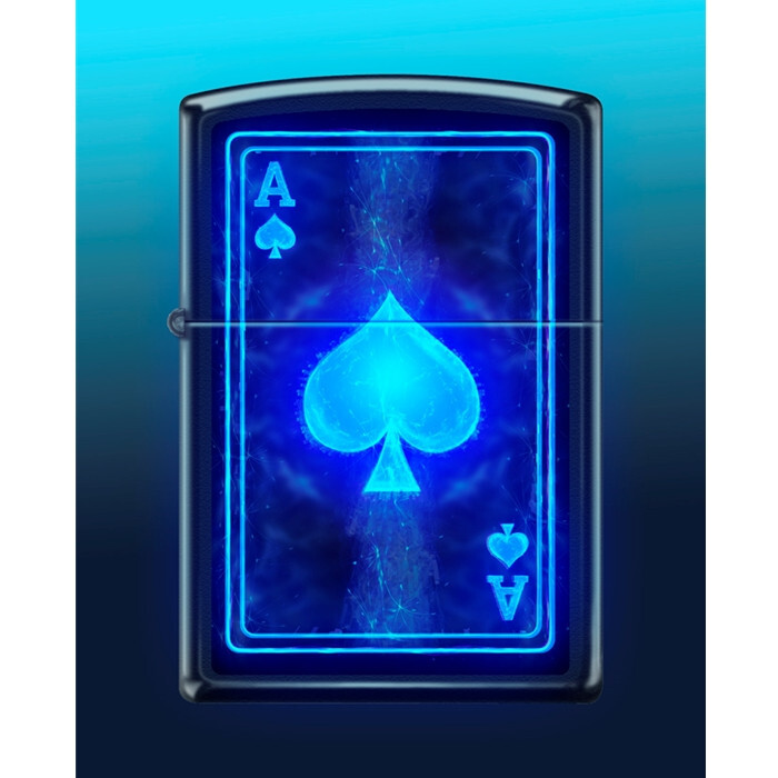 Zippo Lighter - Ace with Blacklight Process Black Matte  - 855952