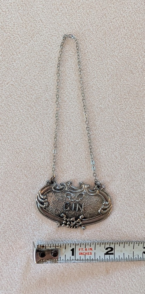 Antique Gin Metal Bottle / Decanter Label