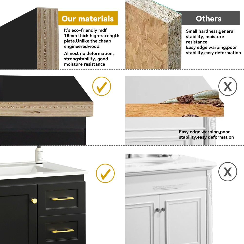 30" Black Bathroom Vanity w/ Soft Close Doors & 3 Drawers