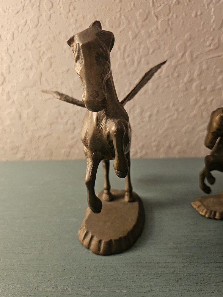 Vintage MidCentury Pair Solid Brass Rearing Pegasus-Very Good