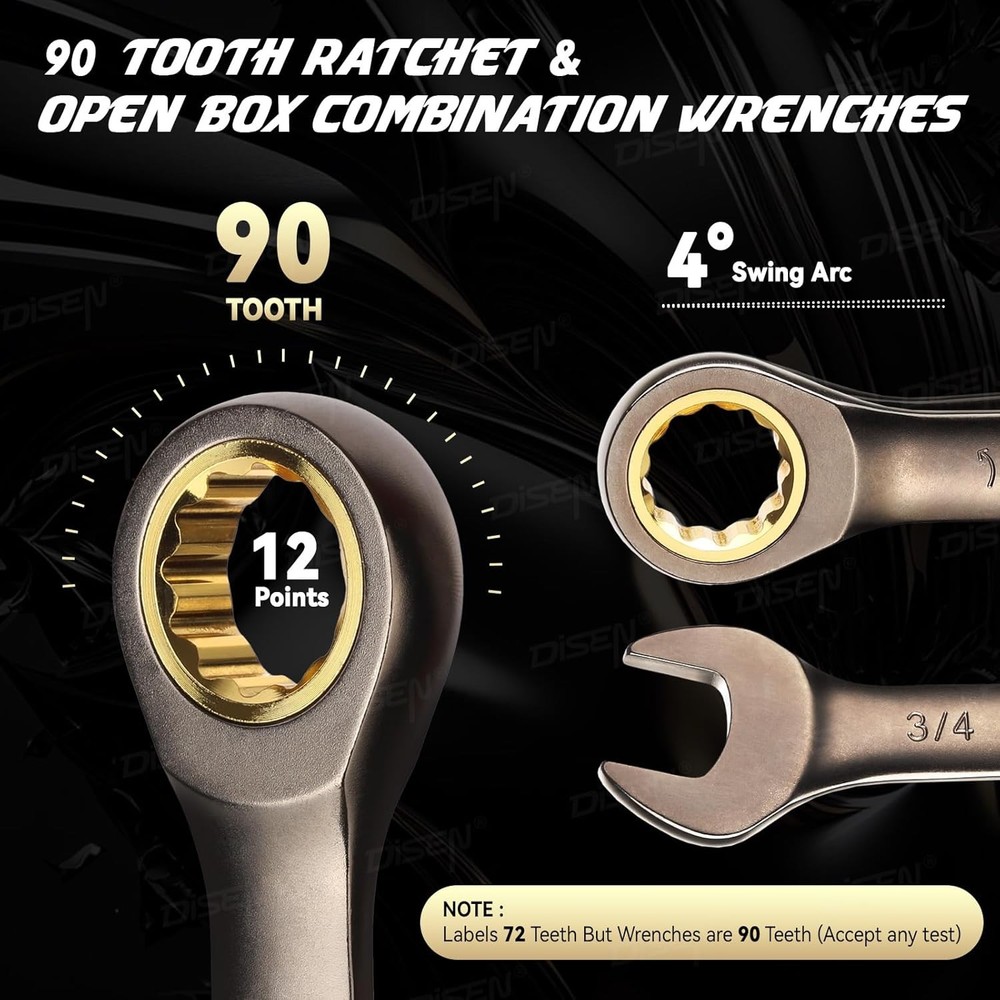 26 Piece Ratcheting Wrenches Set 90 Teeth, Combination Wrenches Set