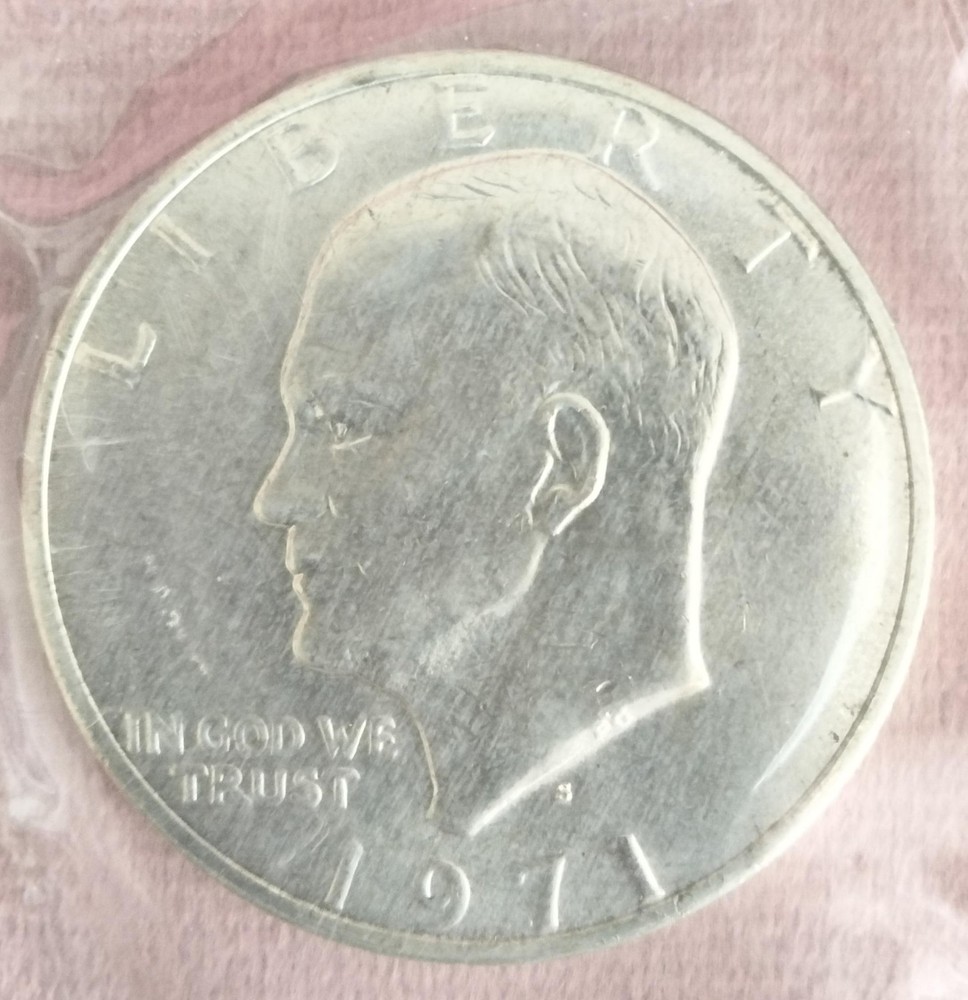 1971 Eisenhower Uncirculated Silver Dollar coin with envelope