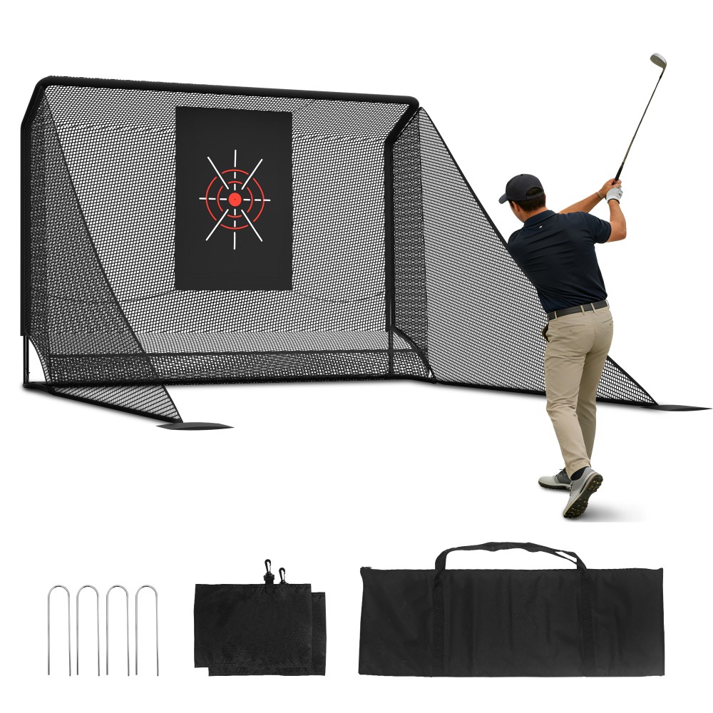 Golf Practice Net 10x7ft, Auto Ball Return Enclosure with Side Barriers Black