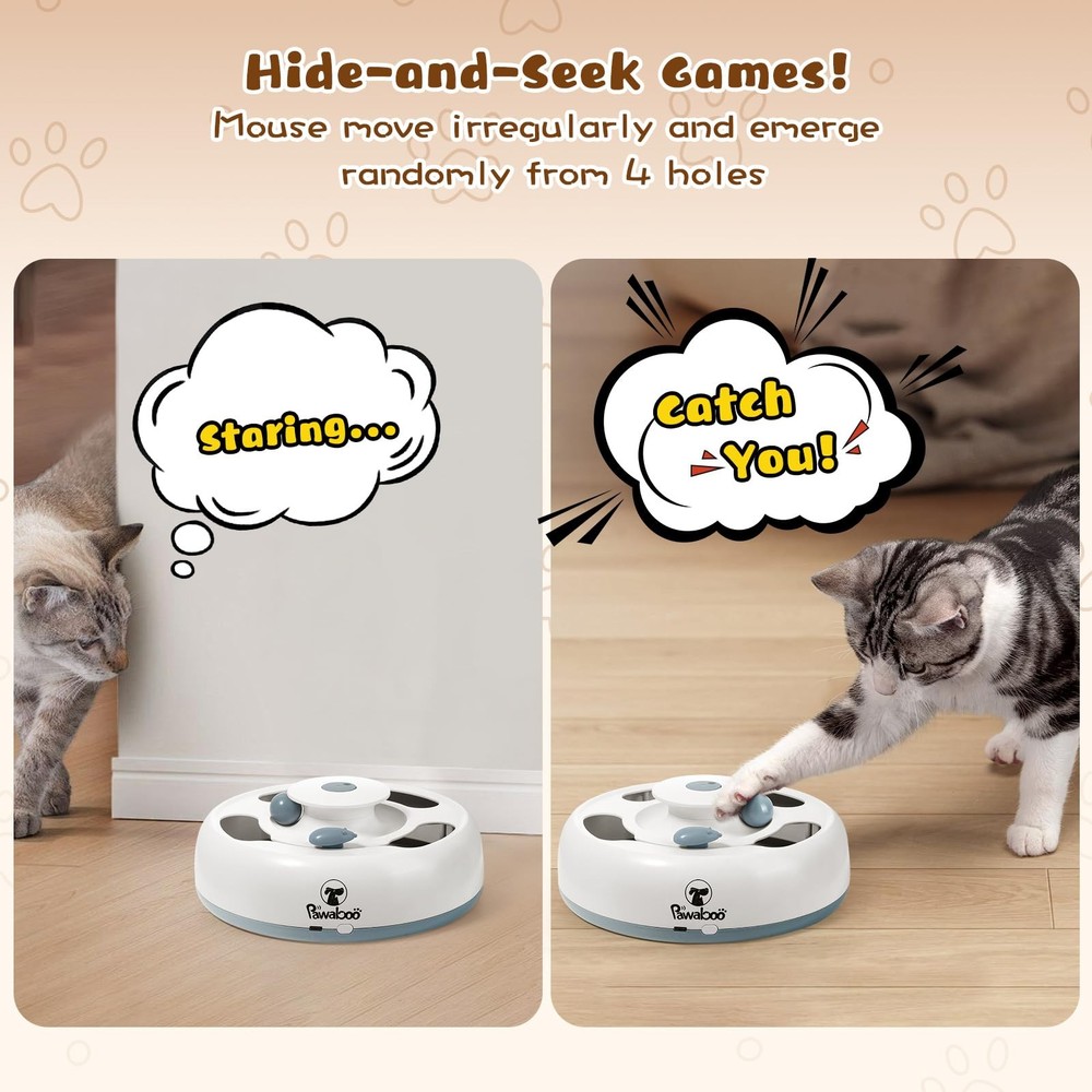 Pawaboo 3-in-1 Automatic Interactive Cat Toy, Electronic Motion White+Gray