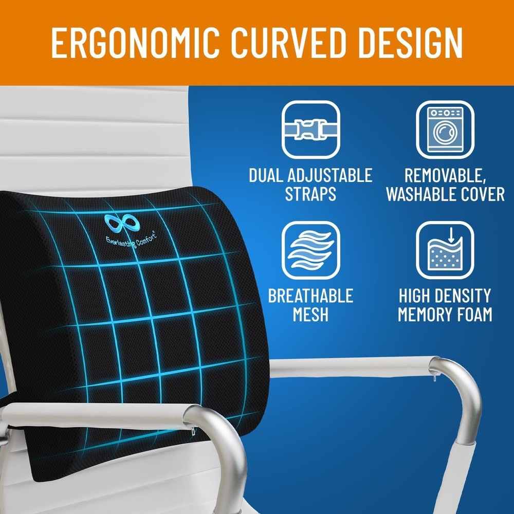 Brand New Lumbar Support Pillow - Adjustable, Memory Foam, Black, Standard