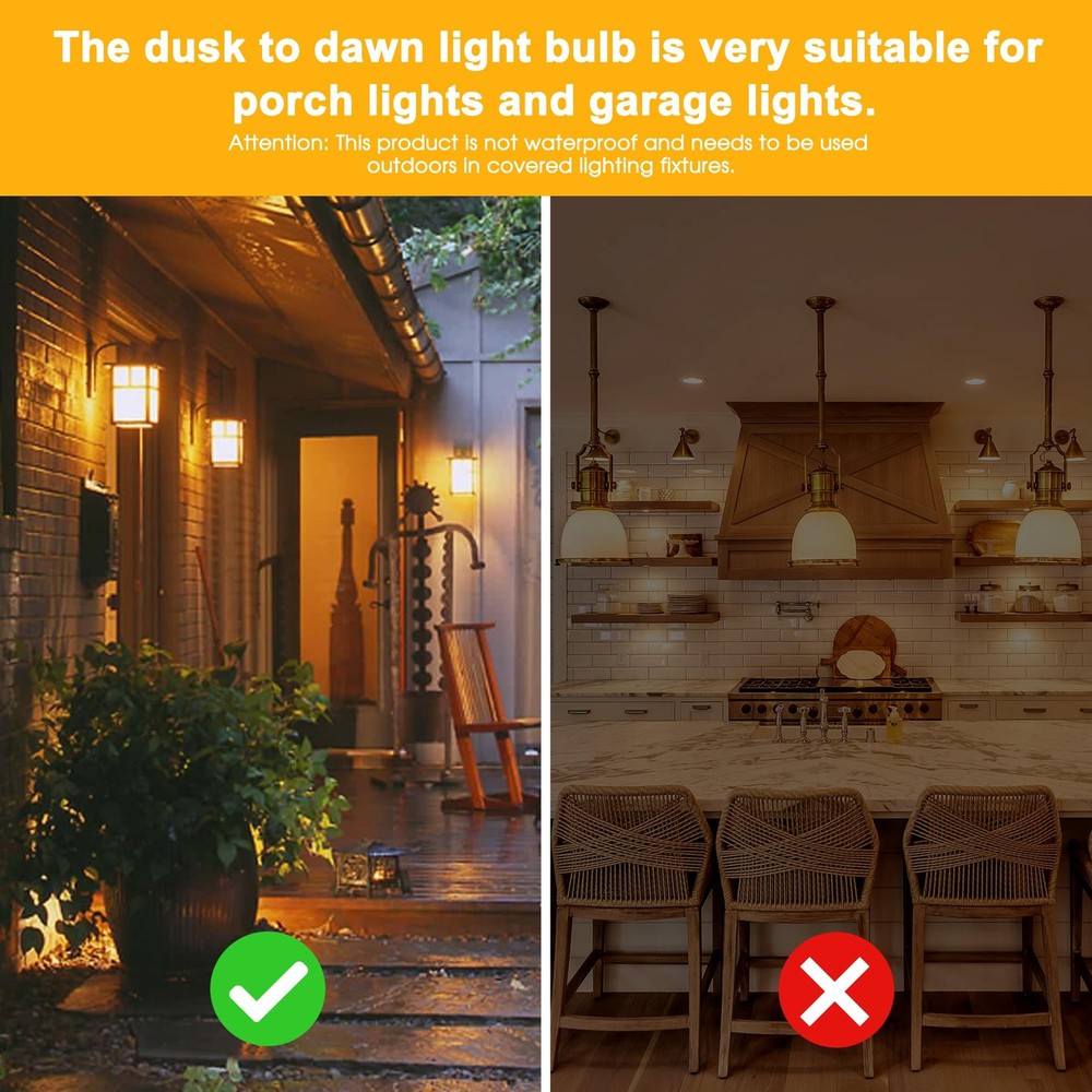 EvaStary Dusk to Dawn LED Yellow Bug Light Bulb, 2 Pack Dawn,