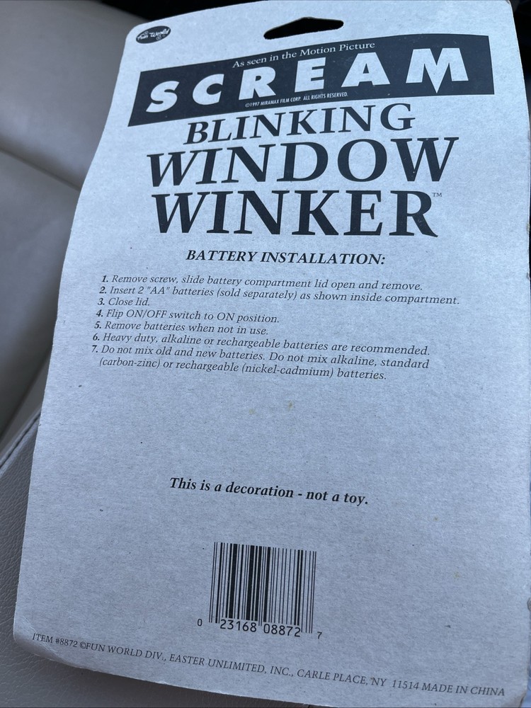 Vintage Scream Ghost Face Blinking Window Winker 1997 Unopened