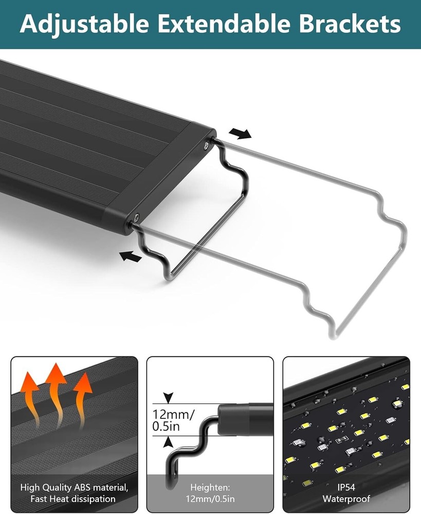 Aquarium Light with Adjustable Brightness - 12-18 Inch Full Spectrum LED Bracket