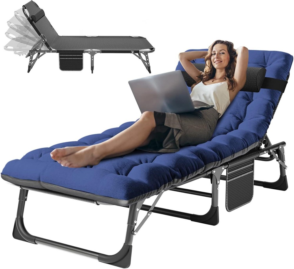 H&ZT Folding Cot Adjustable 5-Position Folding Lounge Chair Sleeping Cot Bed