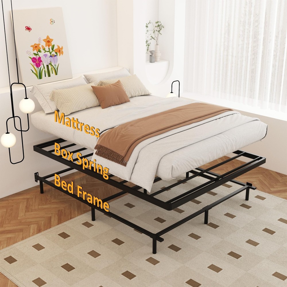 Queen Size Box Spring 2 Inch Low Profile, Heavy Duty Metal Box Spring Bed Bas...