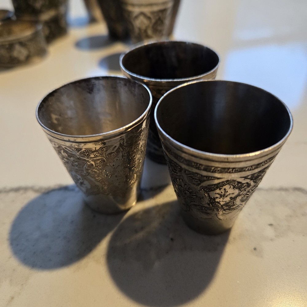 Set Of 3 Middle Eastern Solid Silver Shut Marked 84