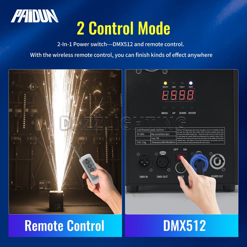 PAIDUN 2Pack 850W Large Cold Spark Machine Firework Effect DMX512 Remote Control