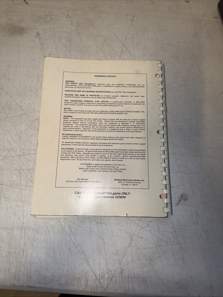 No Fear Pinball Manual