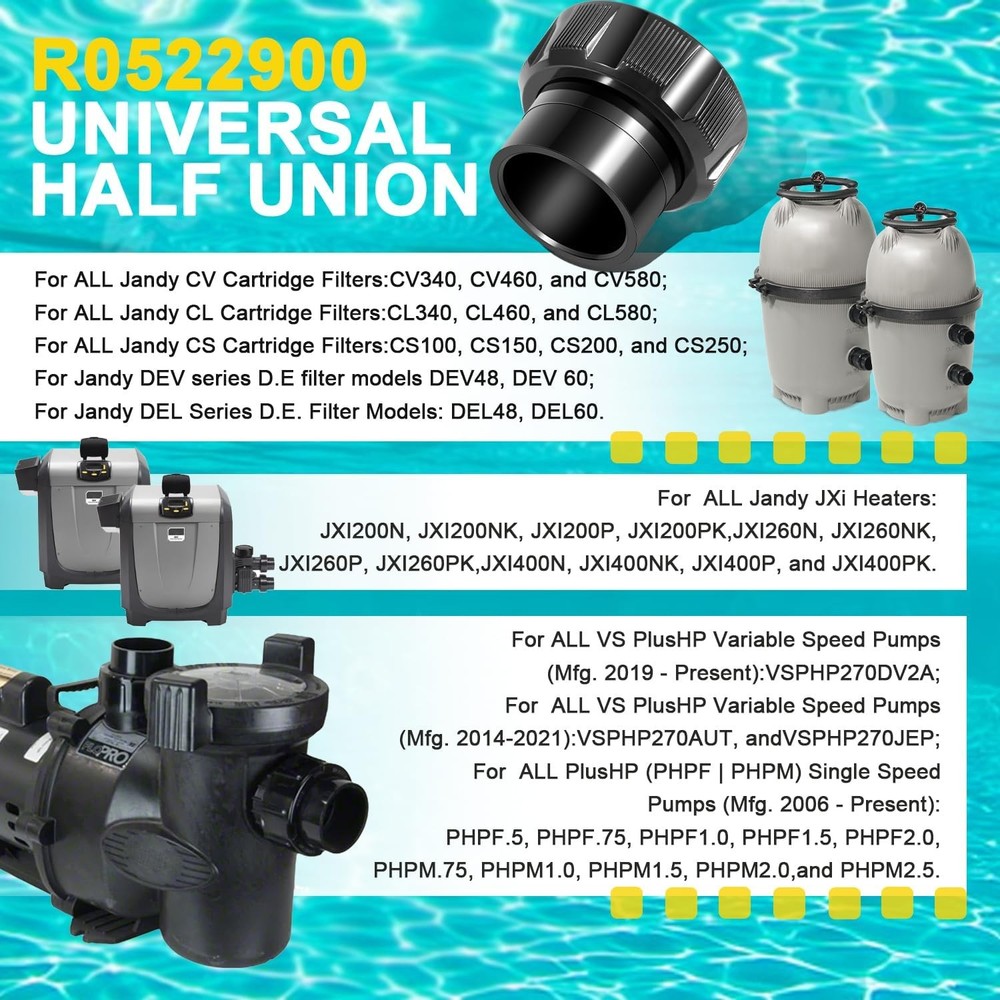 R0522900 Universal Half Union Replacement Kit for Pool & Spa Filters, Heaters