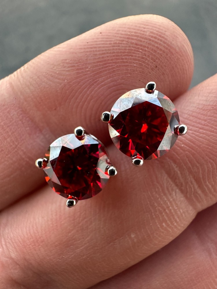 Real Ruby Red Moissanite Screwback Stud Earrings 925 Silver 3-8mm Iced Pass Test