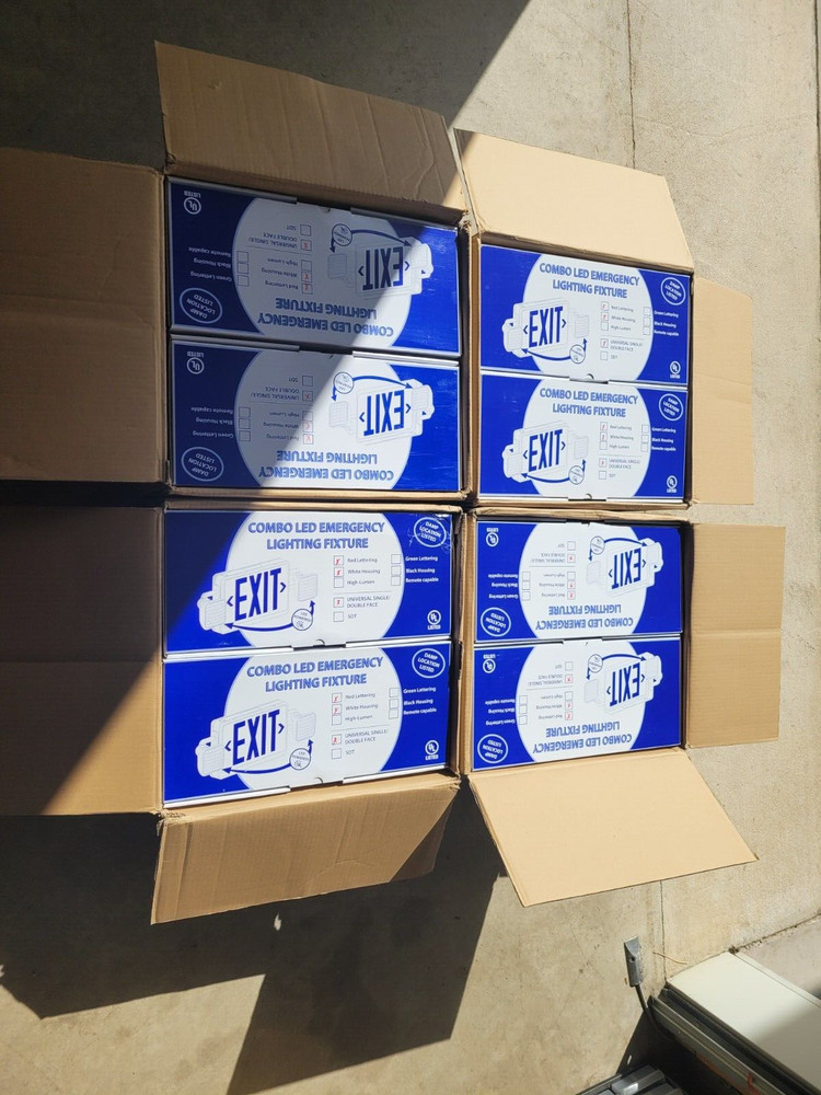 MULE SQC-LED-U-R-WW Red Lettering, White Housing. Exit Light, Emergency Light.