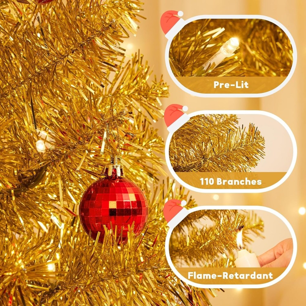 Decoway Pre-Lit Artificial Christmas Tree,Warm White Lights, Includes Stand, 4FT