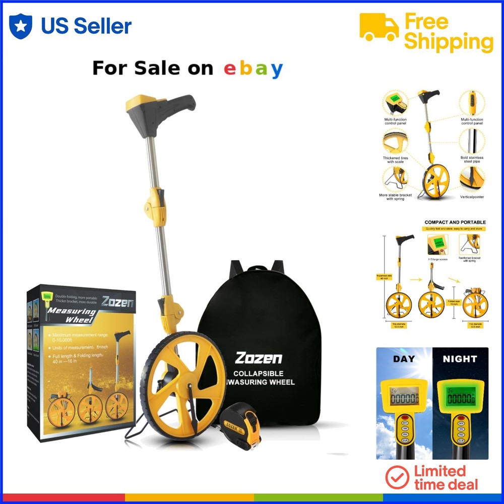 Measuring Wheel Digital Display Foldable Feet Meter Backlit Easy Carrying