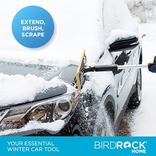 55" Extendable Snow Brush & Ice Scraper for Car Windshield - Long Grip, Foam Hea