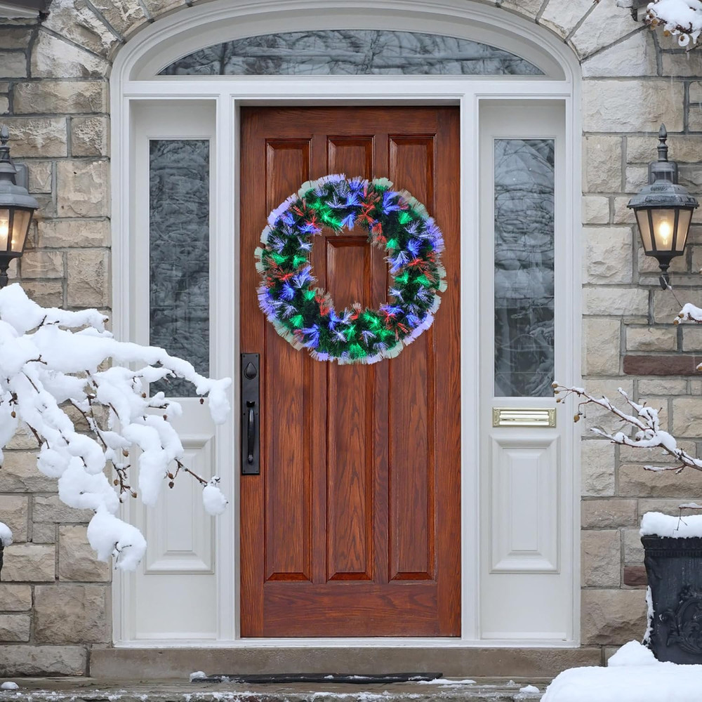 24" Multi-Function Coloring Changing Fiber Optic Artificial Pine Christmas Wreat