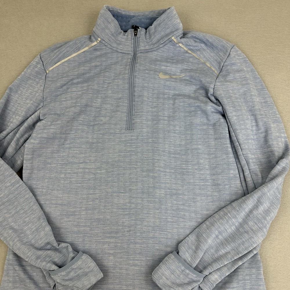 Nike Shirt Men Medium Blue Running 1/4 Zip Pullover Fleece Lining Reflective M
