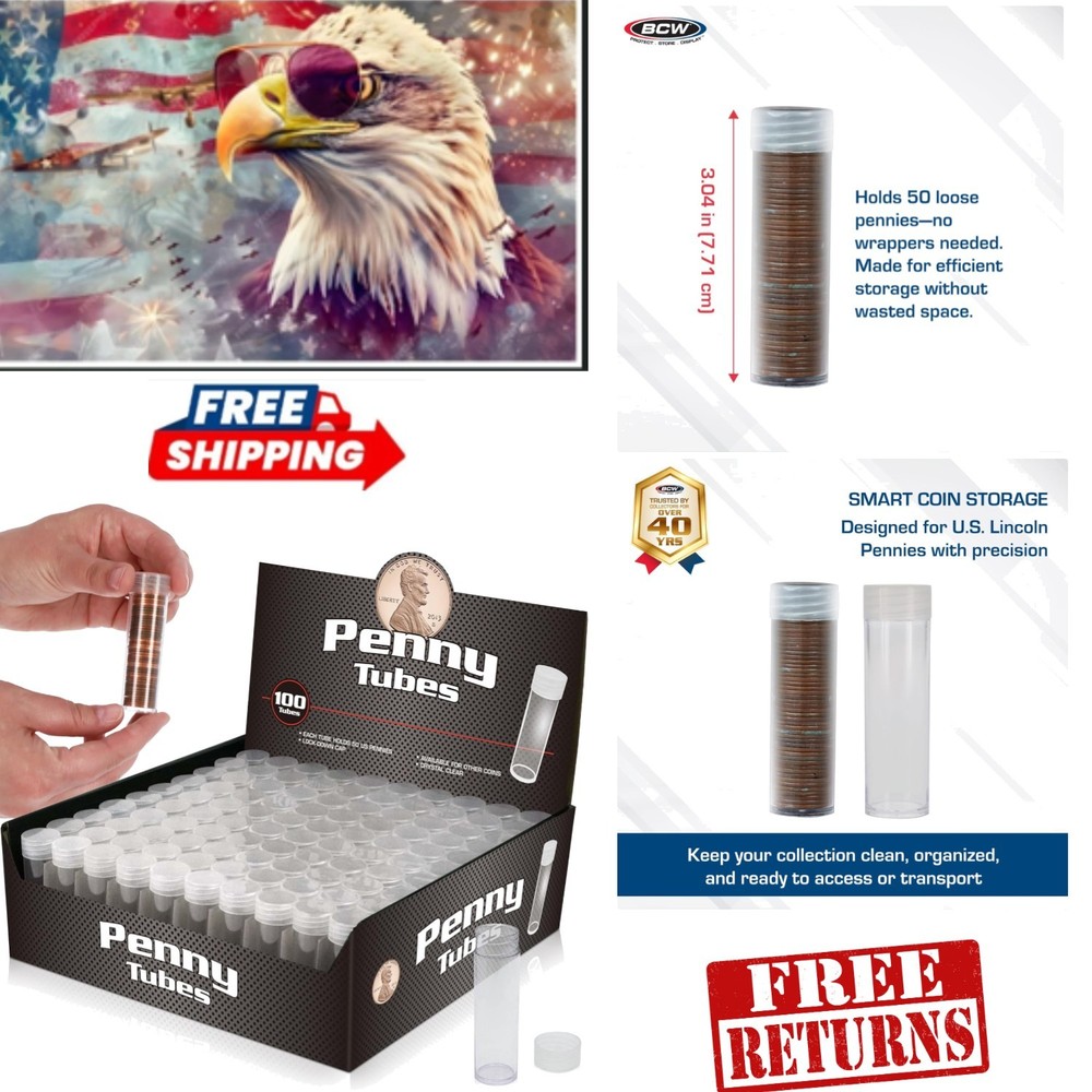 100ct Clear Coin Tubes for Lincoln Pennies | Secure, Durable Storage Solution