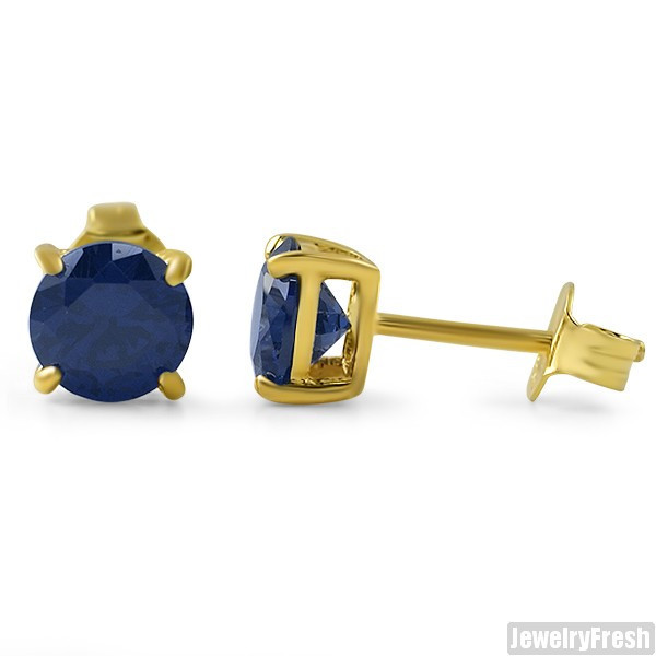 14k Gold Finish Lab Made Sapphire Stud Earrings