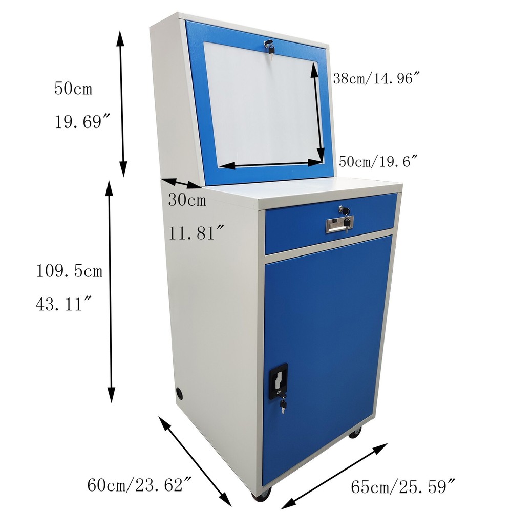 1 PC Blue Industrial Mobile Security Computer Cabinet 63 in H