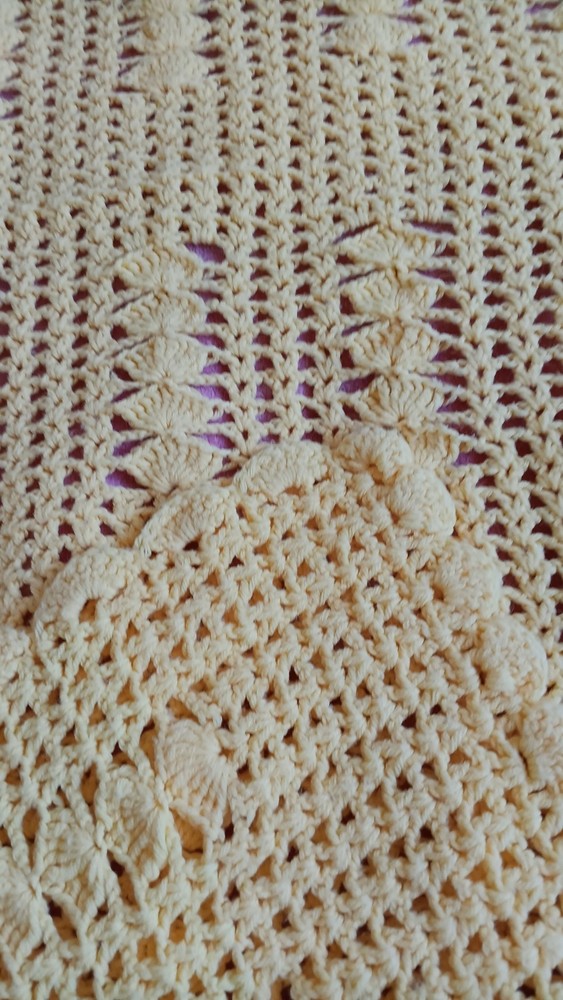 Handmade Crocheted Yellow Afghan Scalloped Edge