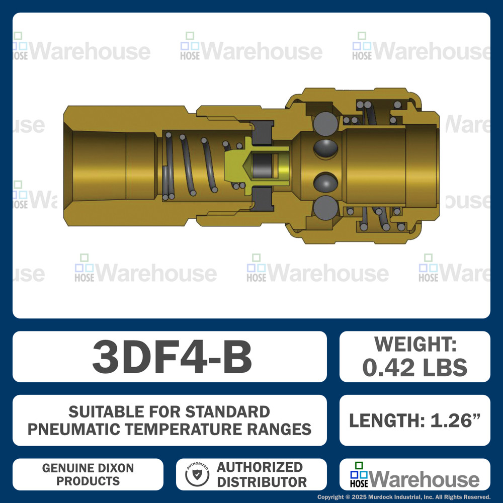 Genuine Dixon 3DF4-B DF-Series Coupler – Brass Automatic Pneumatic Female Thread