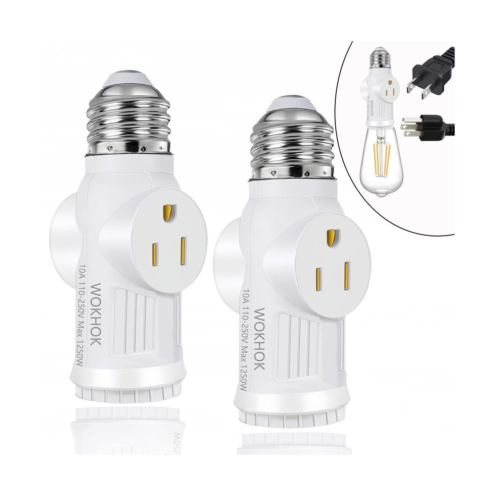 Light Socket to Plug Adapter,Convert E26 Light Socket to 2/3 Prong Outlet Ada...