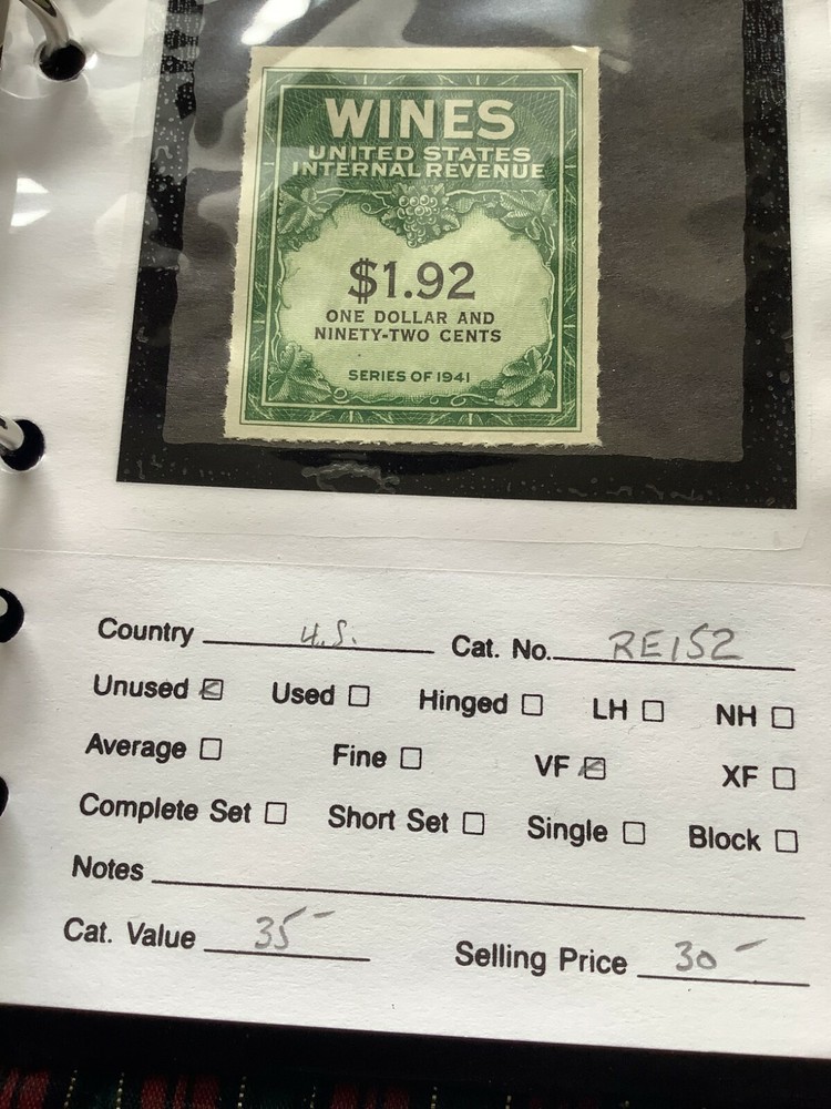 us scott RE152 Revenue stamp - unused ( ref:OLP)  ^